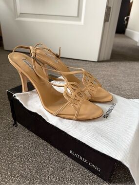 Beatrix Ong Beige Cutout Slingback Sandals